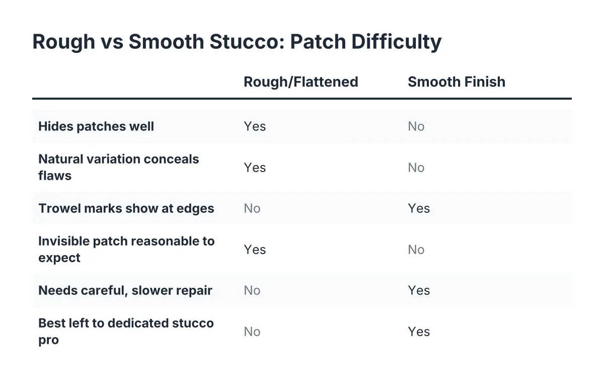 Comparison of rough versus smooth stucco texture types and how well each hides repair patches